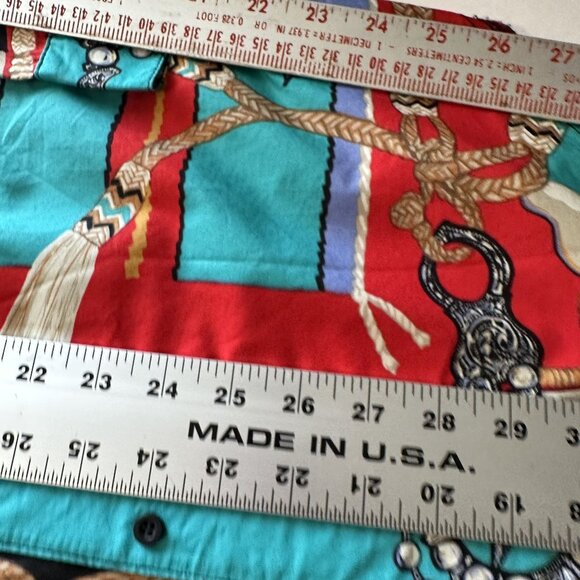 Vtg Millers Harness Womens Western Shirt Small Rodeo Saddle All over Print Teal - Picture 7 of 8